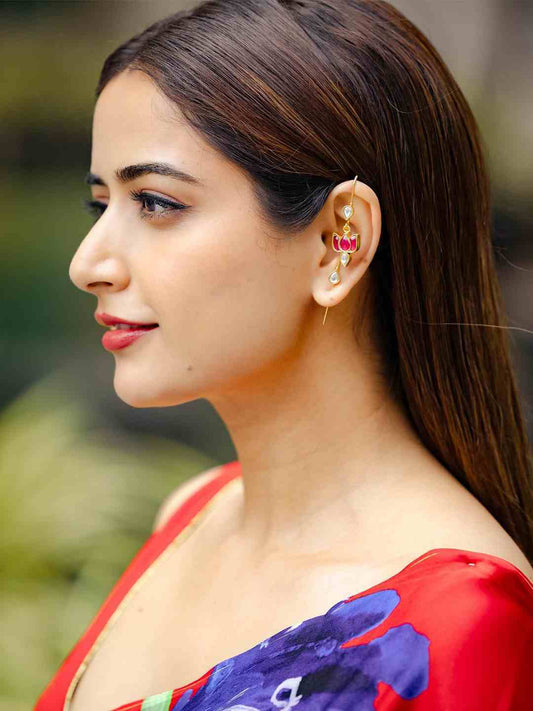Kundan Studded Lotus Earcuff