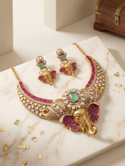 Victorian Plated Elephant Faced Necklace