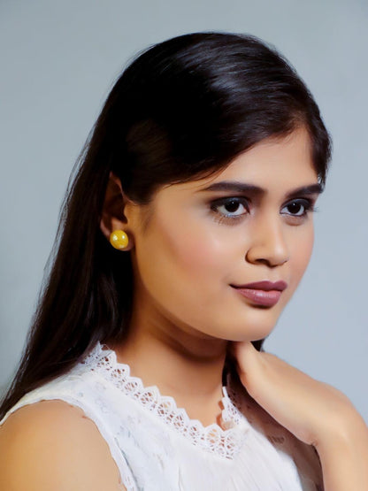 Ishhaara Pearl Statement Studs Mustard Yellow
