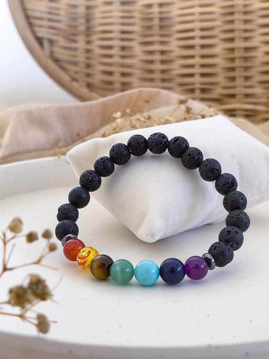 Ishhaara 7 Chakra And Lava Stone Crystal Bracelet