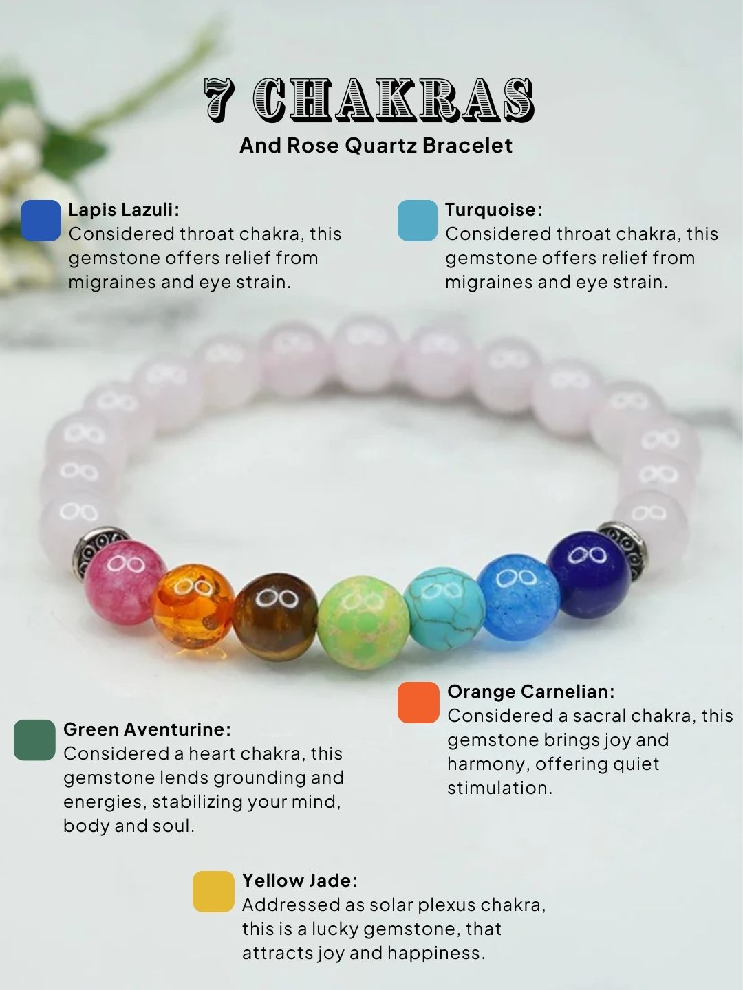 Ishhaara 7 Chakras And Rose Quartz Bracelet