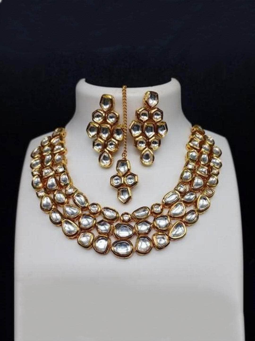 Ishhaara Abstract Neck Fitted Kundan Necklace Set