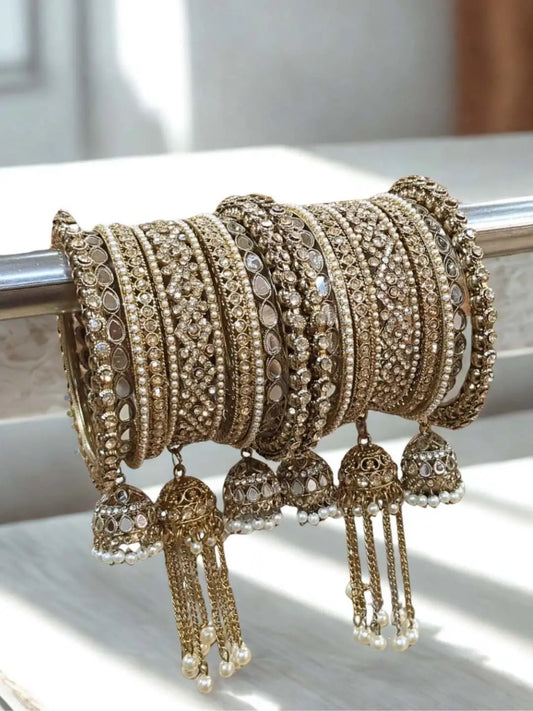 Ishhaara Antique Gold Kade With Jhumka Bangle Set