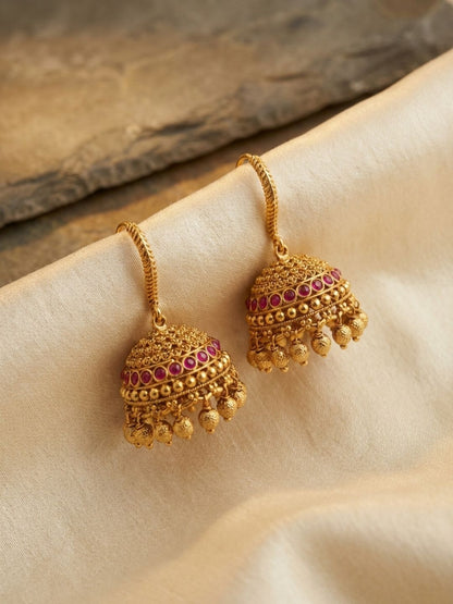 Ishhaara Antique Gold Kemp Hook Jhumka