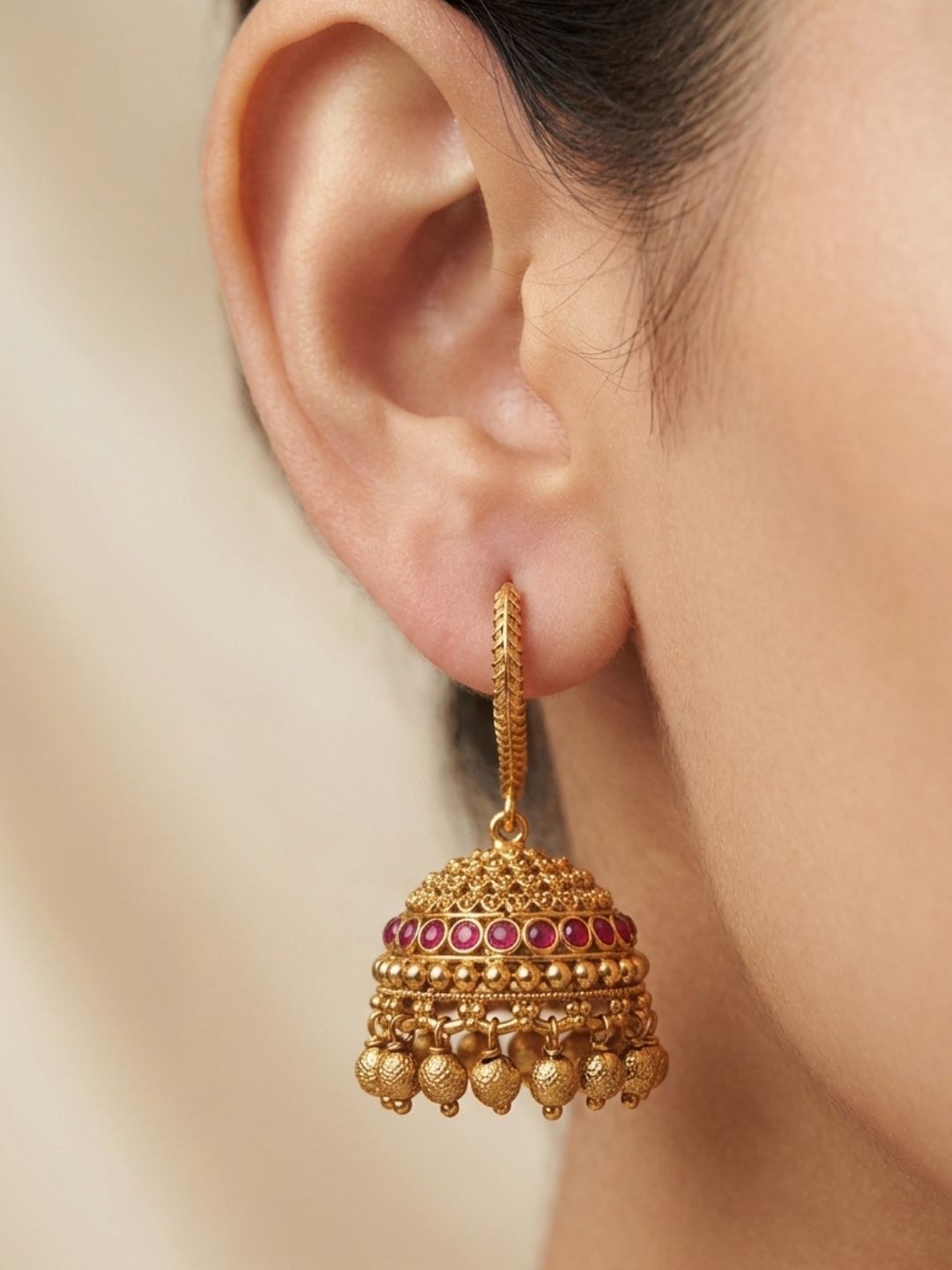 Ishhaara Antique Gold Kemp Hook Jhumka