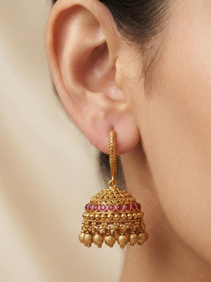 Ishhaara Antique Gold Kemp Hook Jhumka