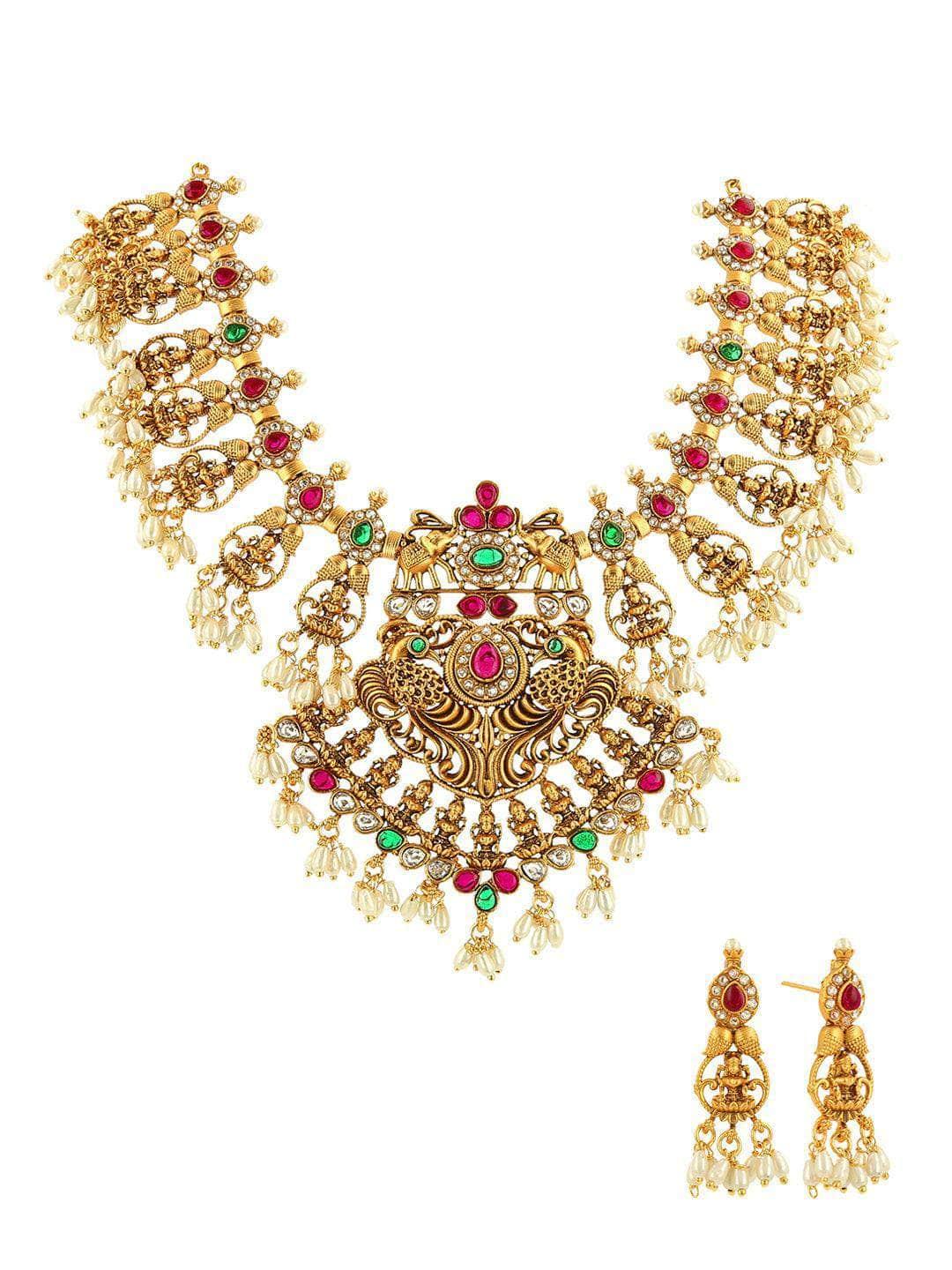 Ishhaara Antique Lakshmi Necklace Temple Jewellery Set