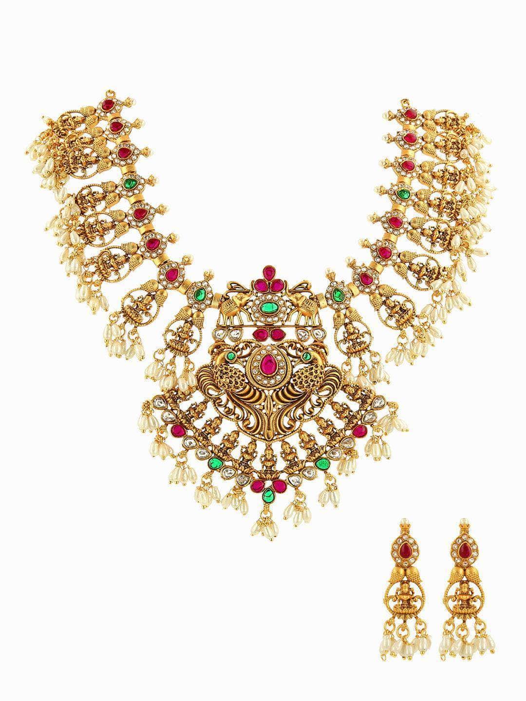 Ishhaara Antique Lakshmi Necklace Temple Jewellery Set