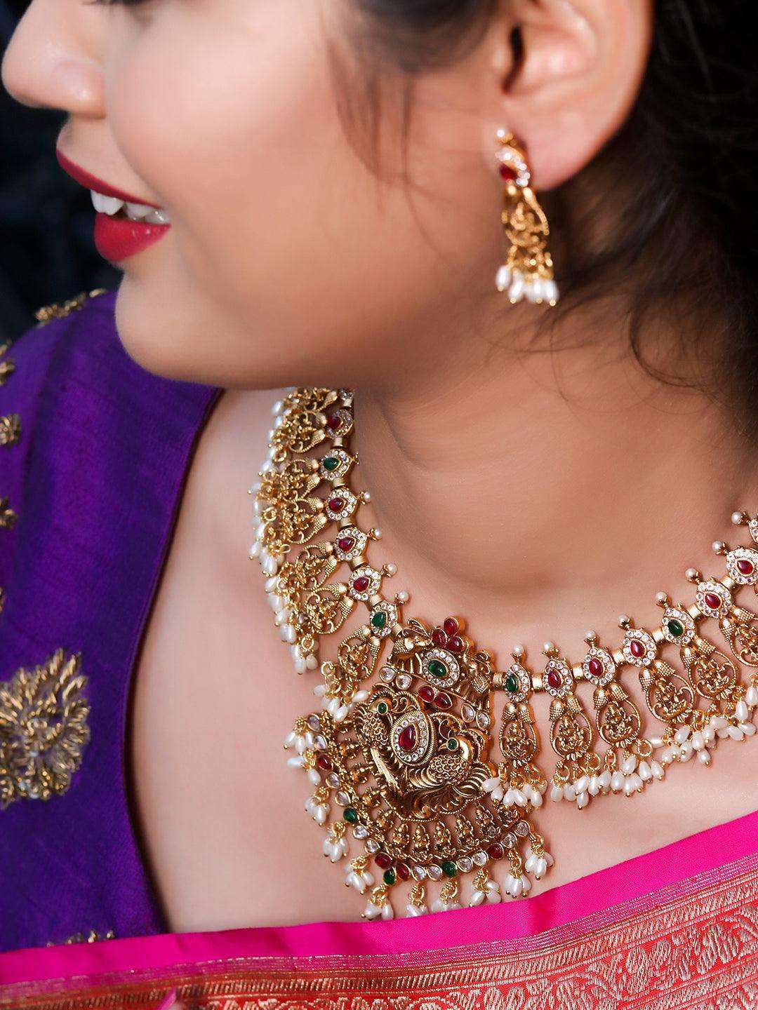 Ishhaara Antique Lakshmi Necklace Temple Jewellery Set