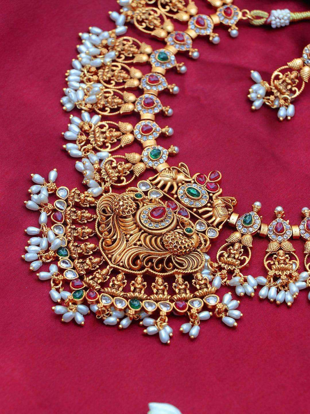 Ishhaara Antique Lakshmi Necklace Temple Jewellery Set