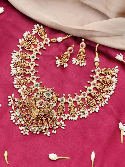 Ishhaara Antique Lakshmi Necklace Temple Jewellery Set