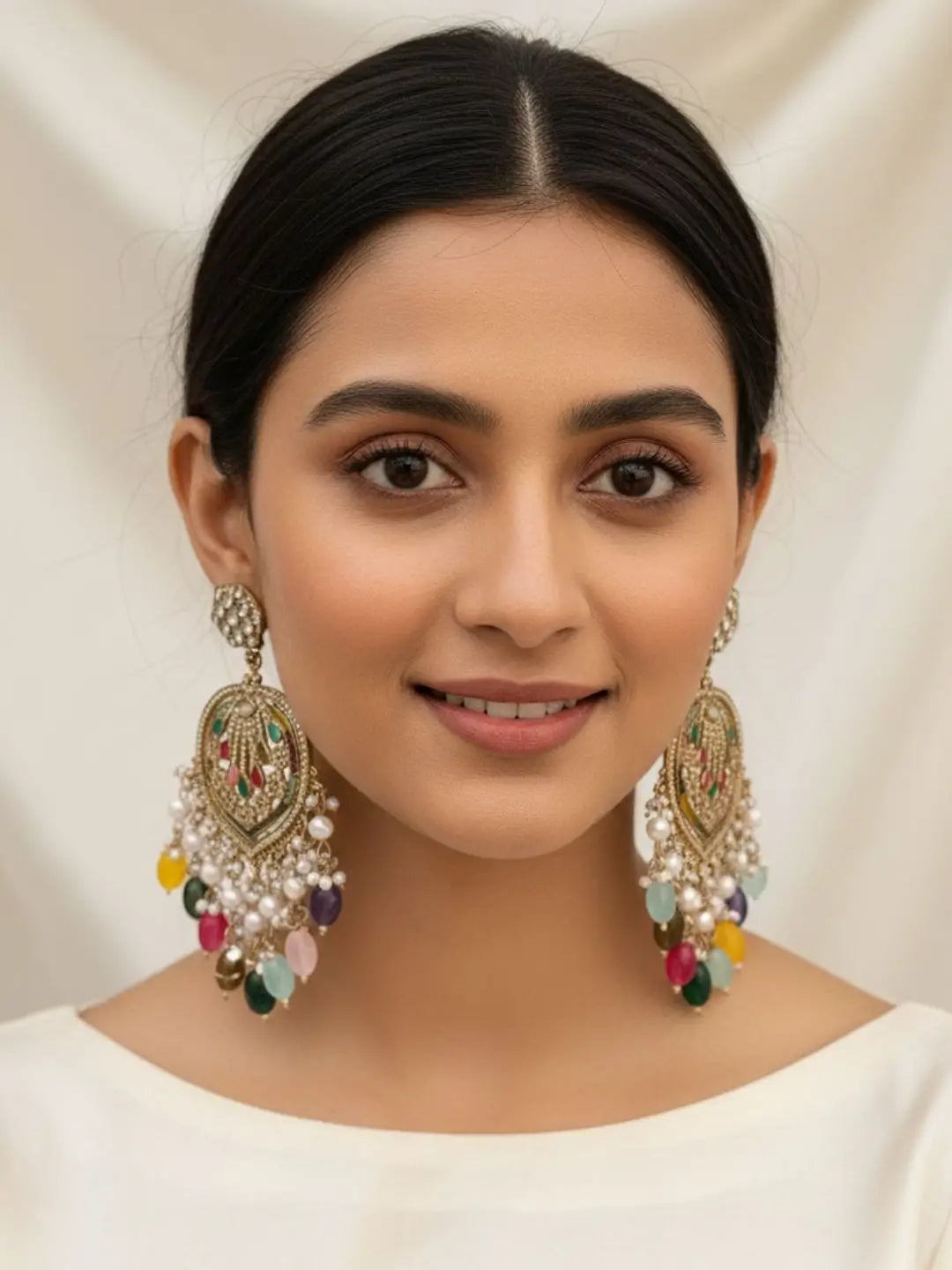 Ishhaara Antique Multicolor Gold Plated Ball Drop Dangler Earrings