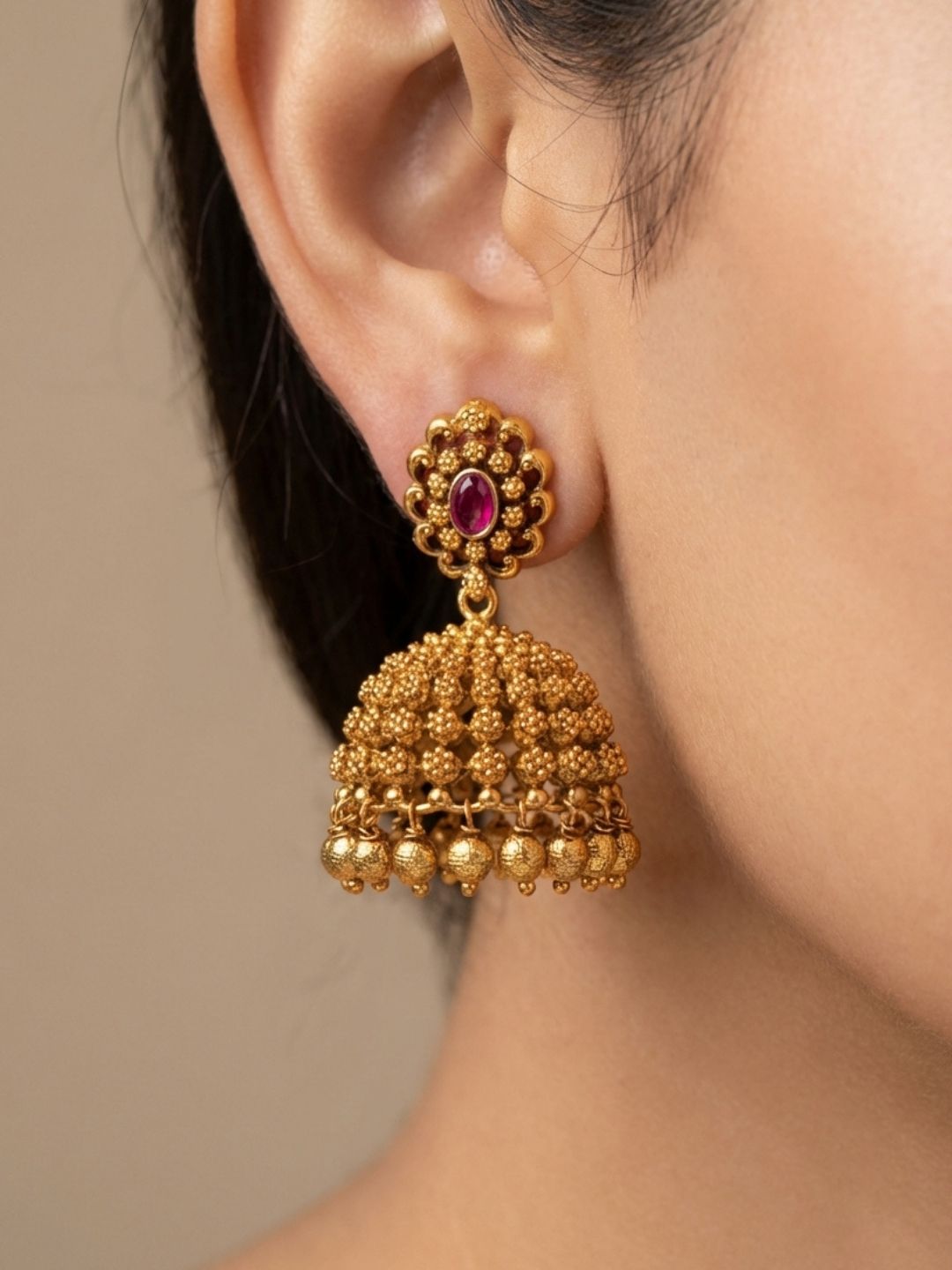 Ishhaara Antique Stone Jhumkas