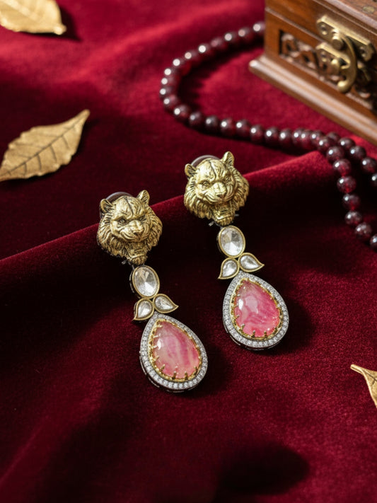 Ishhaara Antique Tiger Face With Rose Quarts Stone
