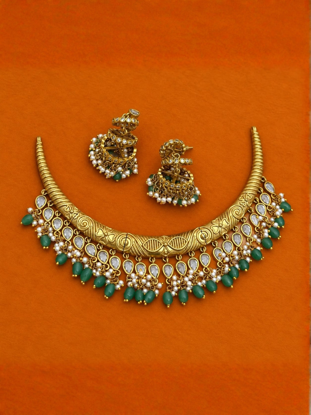 Ishhaara Antique Tilak Beads Hasli Drops Set