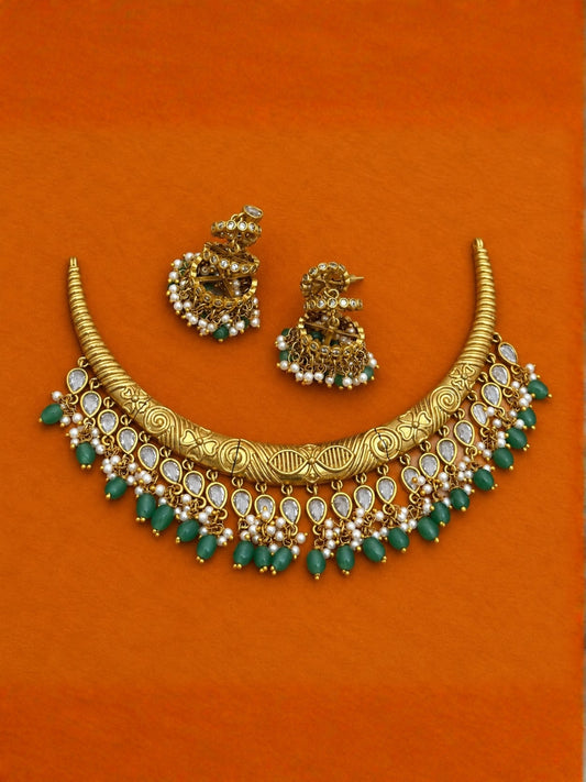 Ishhaara Antique Tilak Beads Hasli Drops Set