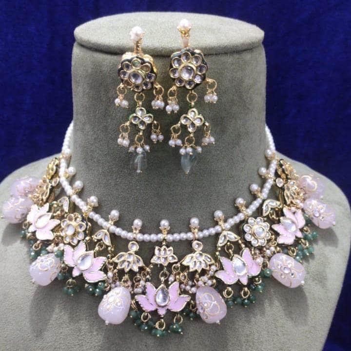 Ishhaara Ashima In Multi Stone Lotus Motif Necklace