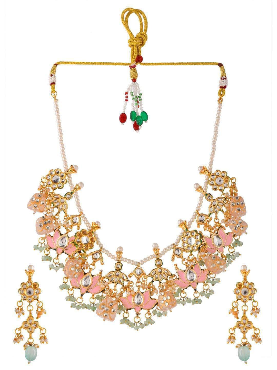 Ishhaara Ashima In Multi Stone Lotus Motif Necklace