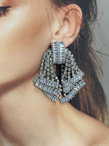 Ishhaara Baguette Rhinestone Fan Earrings