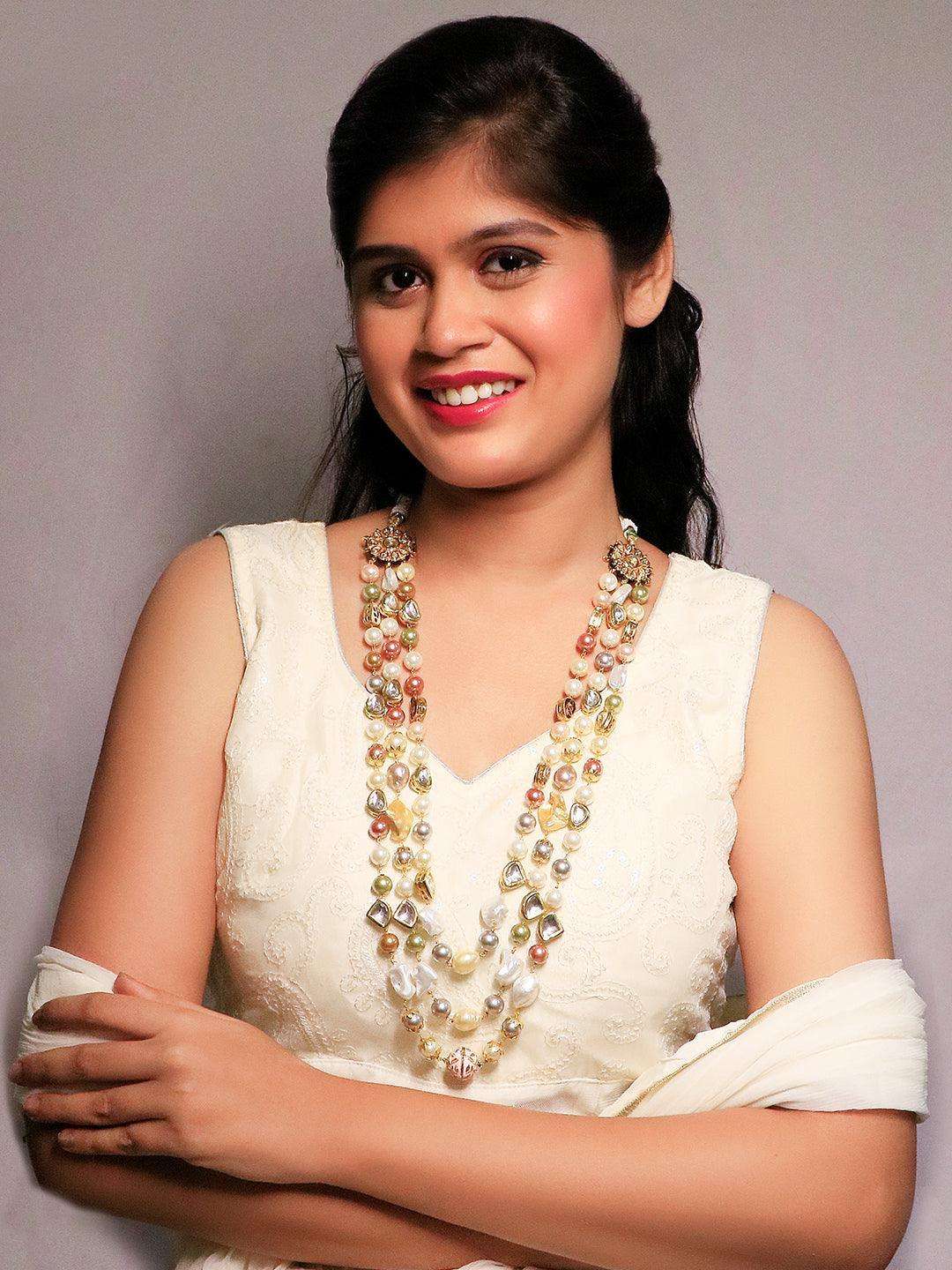 Ishhaara Baroque And Shell Pearl Triple Layered Haar