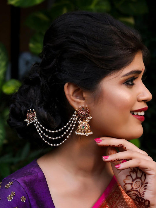 Ishhaara Beautiful Kempu Moon Jhumka With Ear Chain