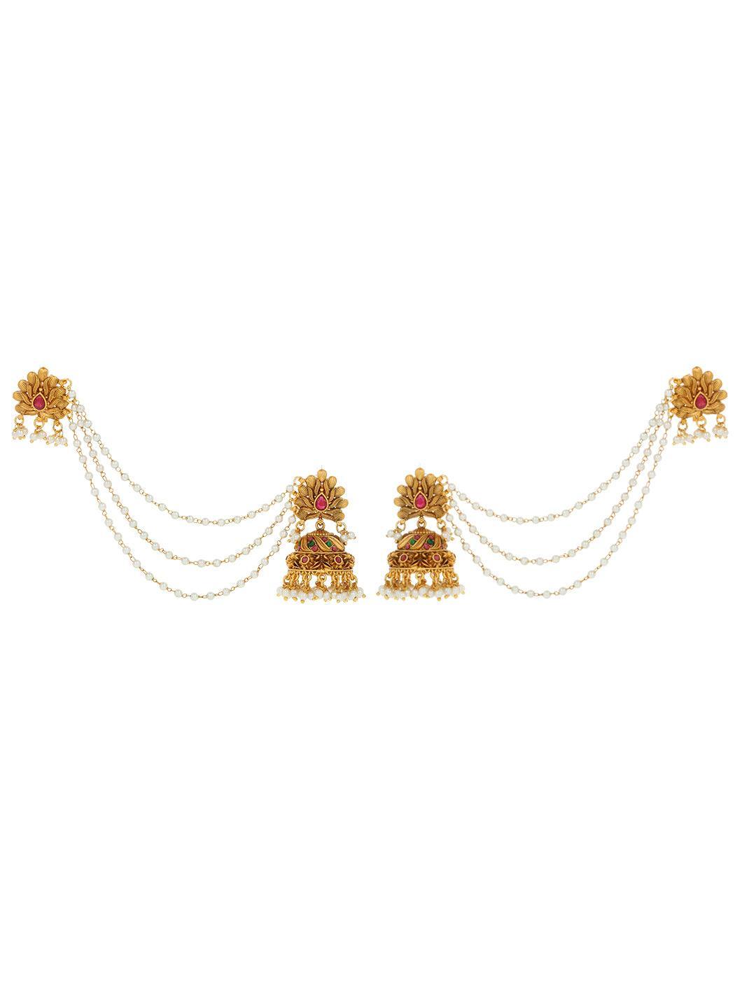 Ishhaara Beautiful Kempu Moon Jhumka With Ear Chain