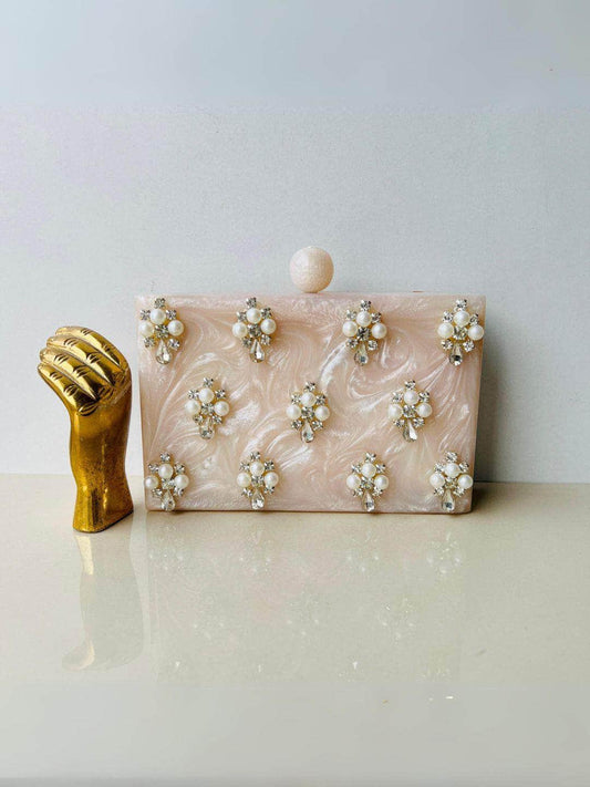 Ishhaara Beige Embellished Clutch With Sling