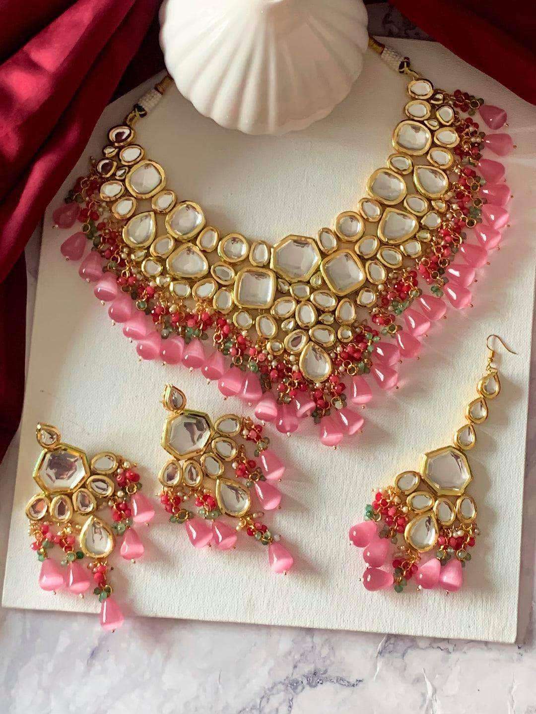Ishhaara Big Kundan Bridal Necklace With Teeka