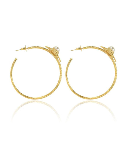 Ishhaara Bindu Madhavi In Pearl Sunflower Big Hoop Earring