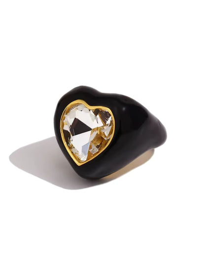 Ishhaara Black Enamel Heart Shaped Ring