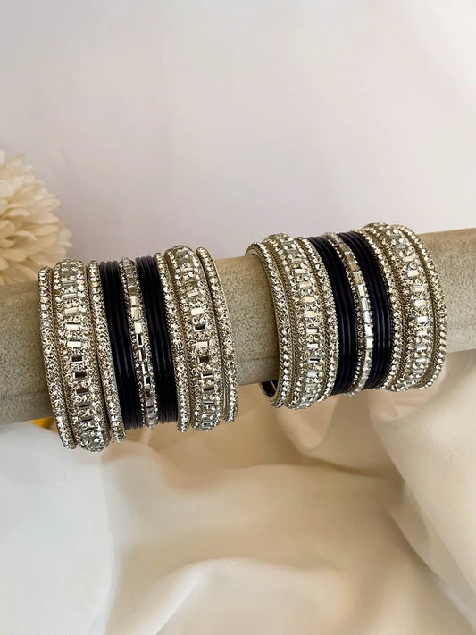 Ishhaara Black Gemstone Studded Traditional Bangle Set