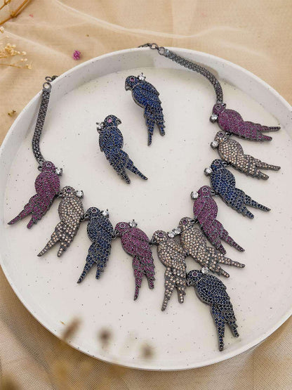 Ishhaara Beaded Doctor Bird Pin Embroidered Choker