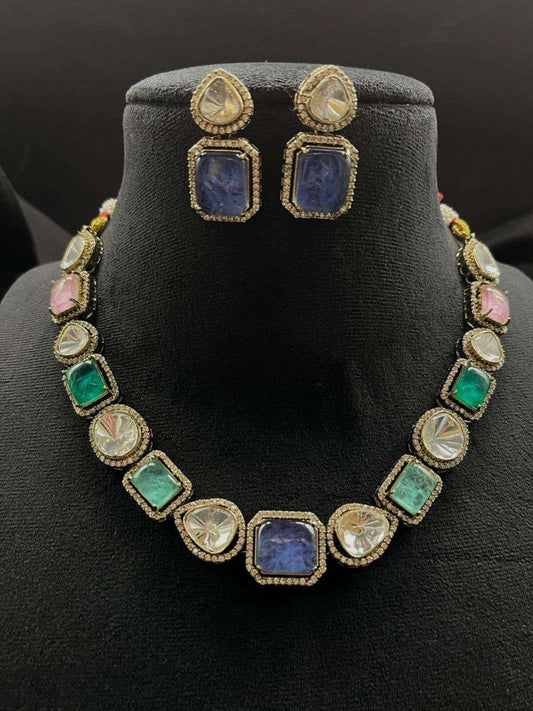 Ishhaara Doublet Stone And Moissanite Necklace Set