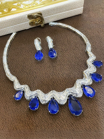 Ishhaara Blue Priyanka Chopra Inspired Diamond Necklace Set