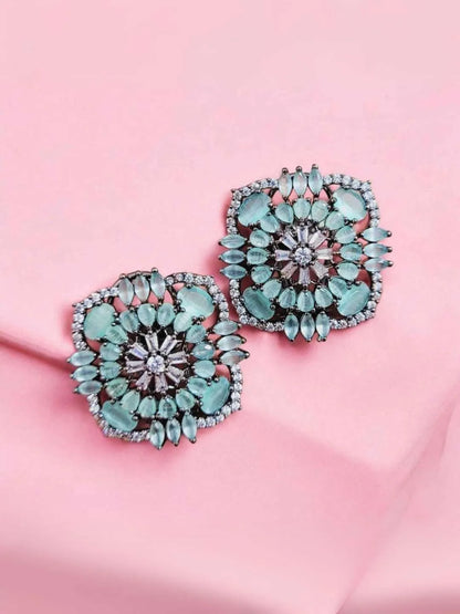 Ishhaara Blue Zircon Stone Studded Square Shaped Stud Earrings