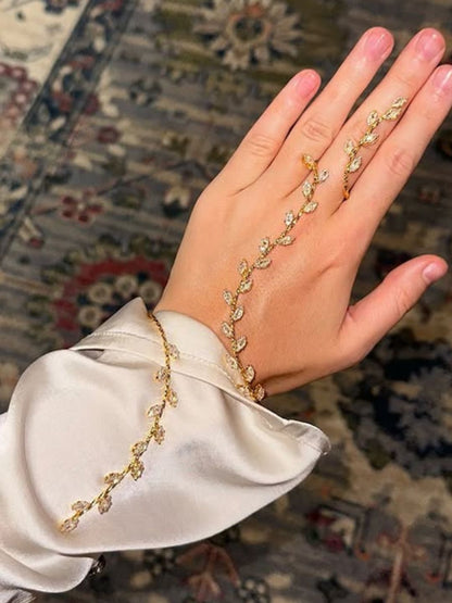 Ishhaara Boho Adjustable Leaf Cubic Zircon Hand Cuff