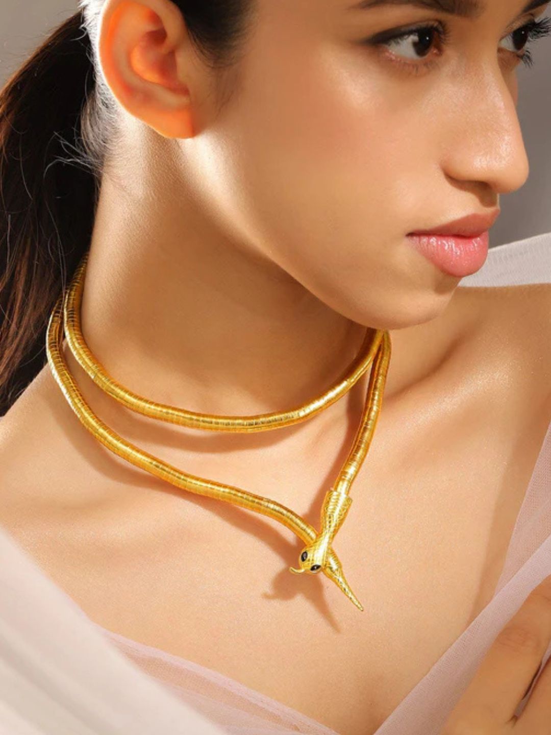 Ishhaara Bold Snake Motif Wrap Statement Necklace
