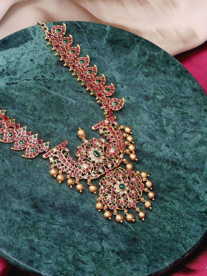 Ishhaara Bridal Red And Green Mango Design Necklace Set