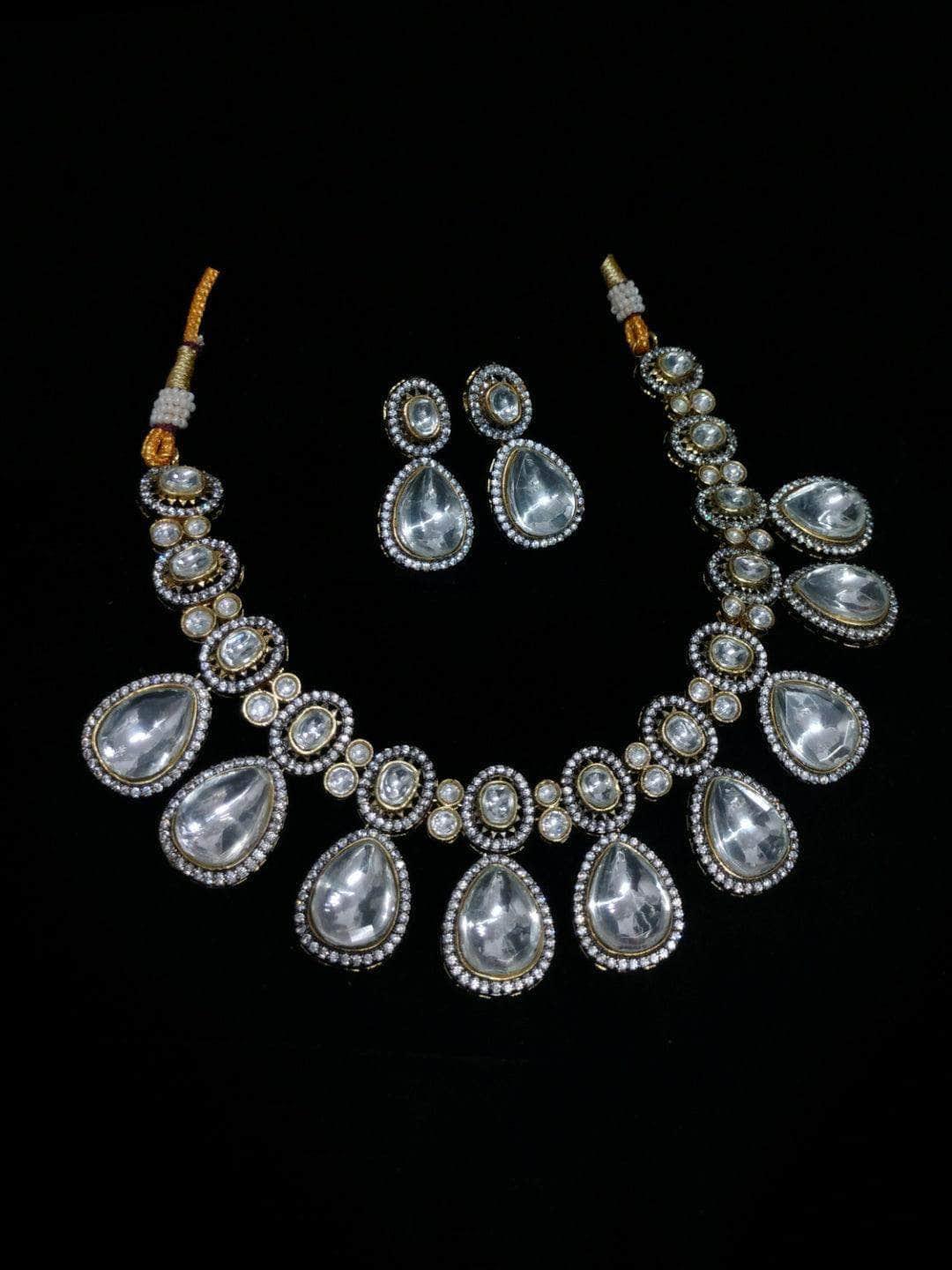 Ishhaara Carved Stone Polki Drop Necklace Set