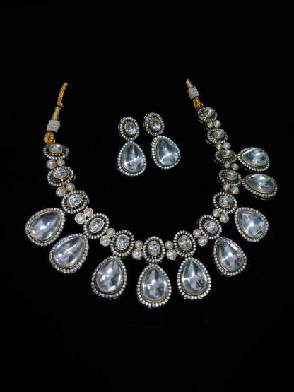 Ishhaara Carved Stone Polki Drop Necklace Set