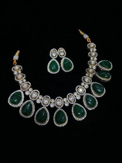 Ishhaara Carved Stone Polki Drop Necklace Set
