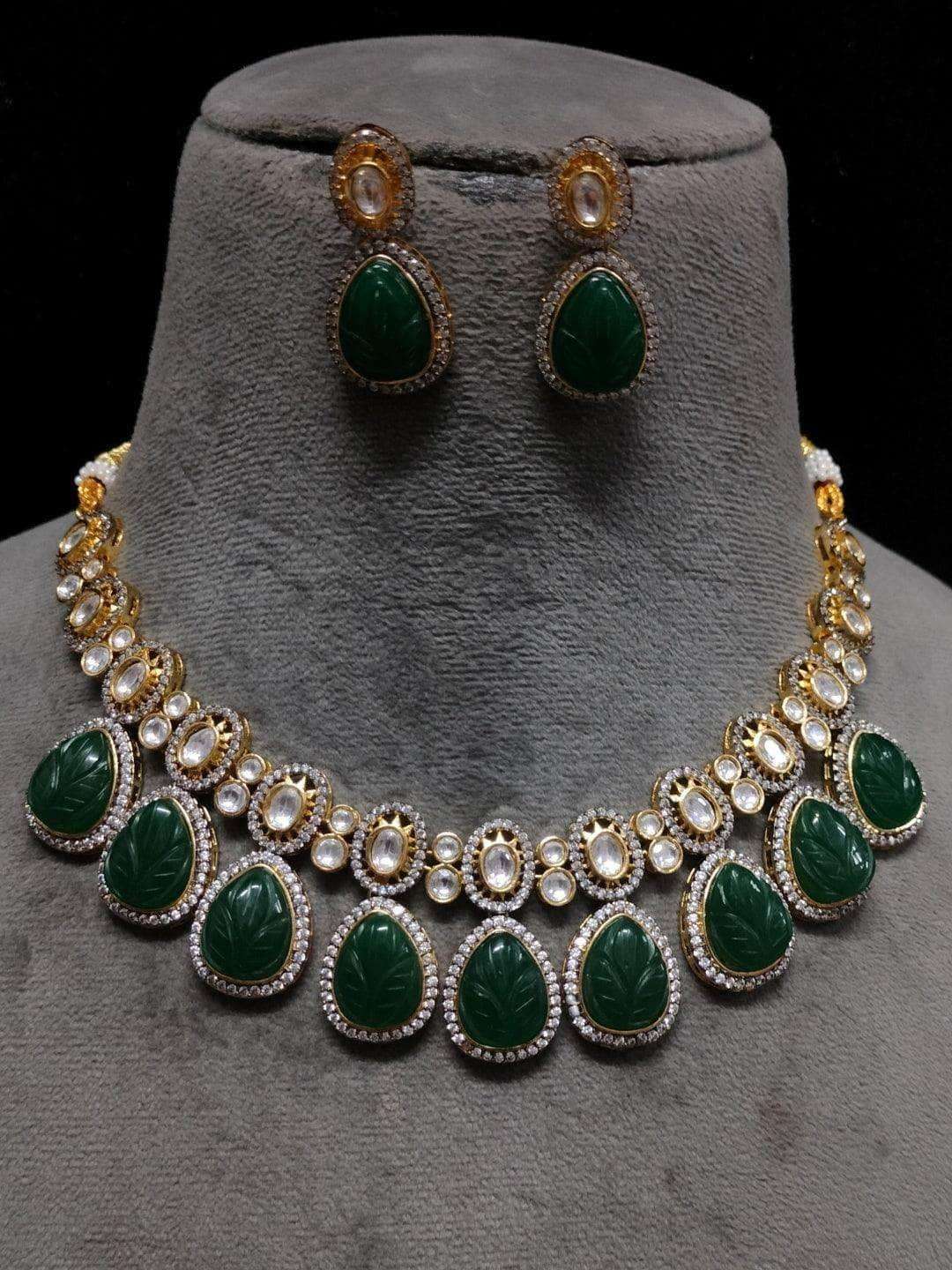 Ishhaara Carved Stone Polki Drop Necklace Set