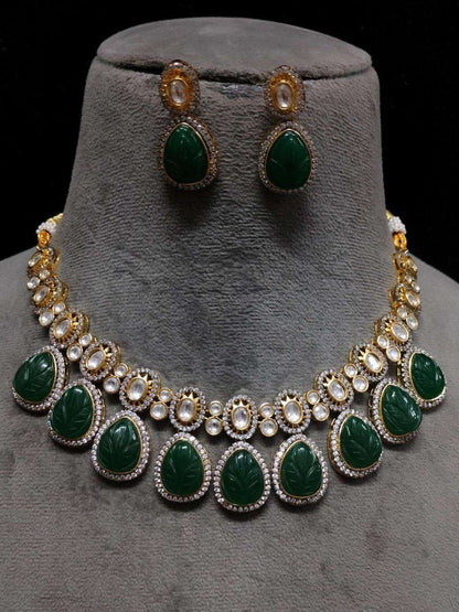 Ishhaara Carved Stone Polki Drop Necklace Set