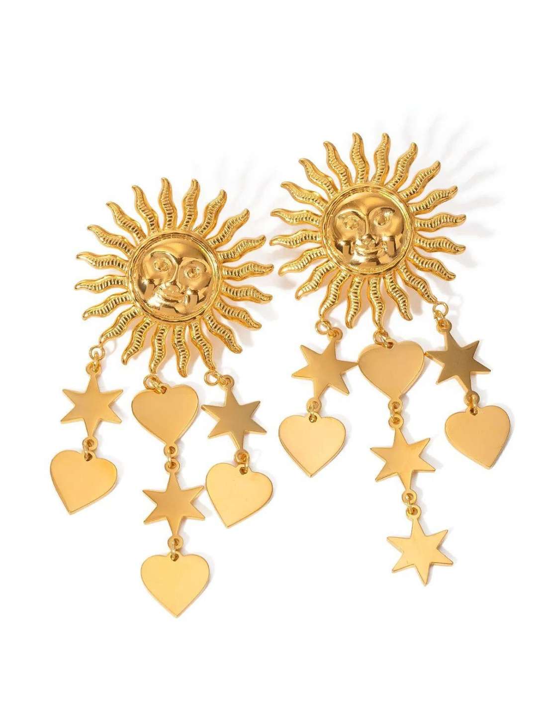 Ishhaara Celestial Sun Golden Drop Earrings