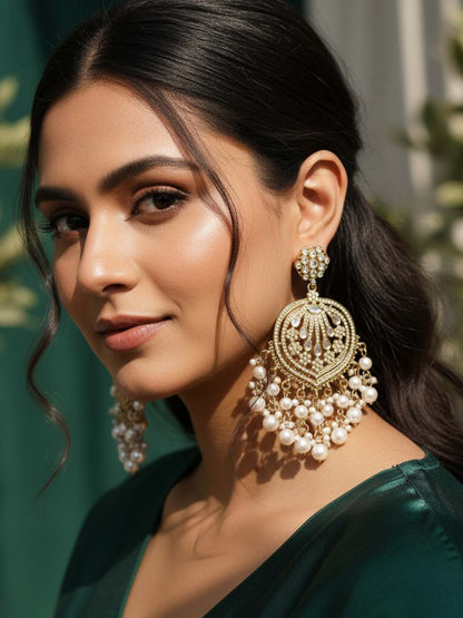 Ishhaara Circular Kundan And Pearl Studded Drop Earrings