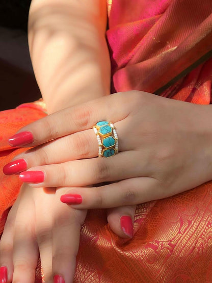 Ishhaara Classic Polki Stone Ring Light Blue