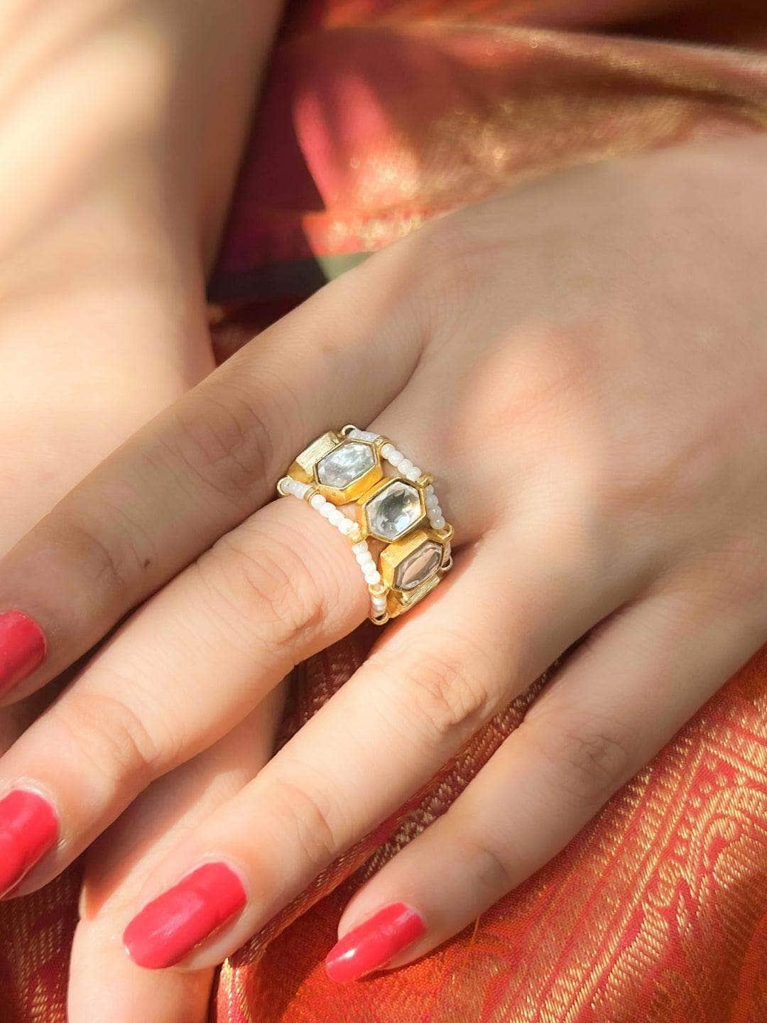 Ishhaara Classic Polki Stone Ring White
