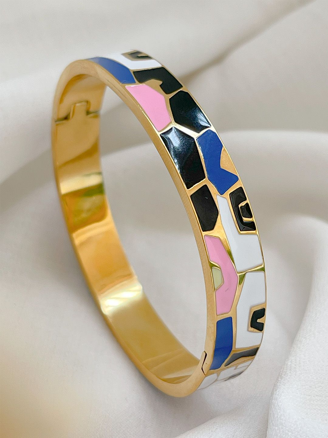 Ishhaara Colorful Enamel Geometric Pattern Cuff Bracelet
