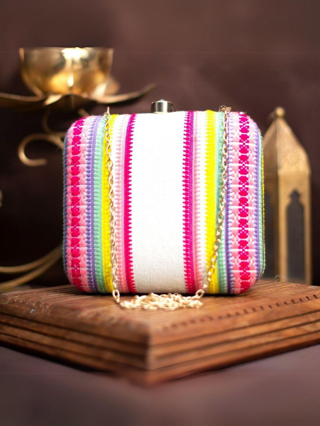 Ishhaara Colourfull Square Handloom Fabric Bag 