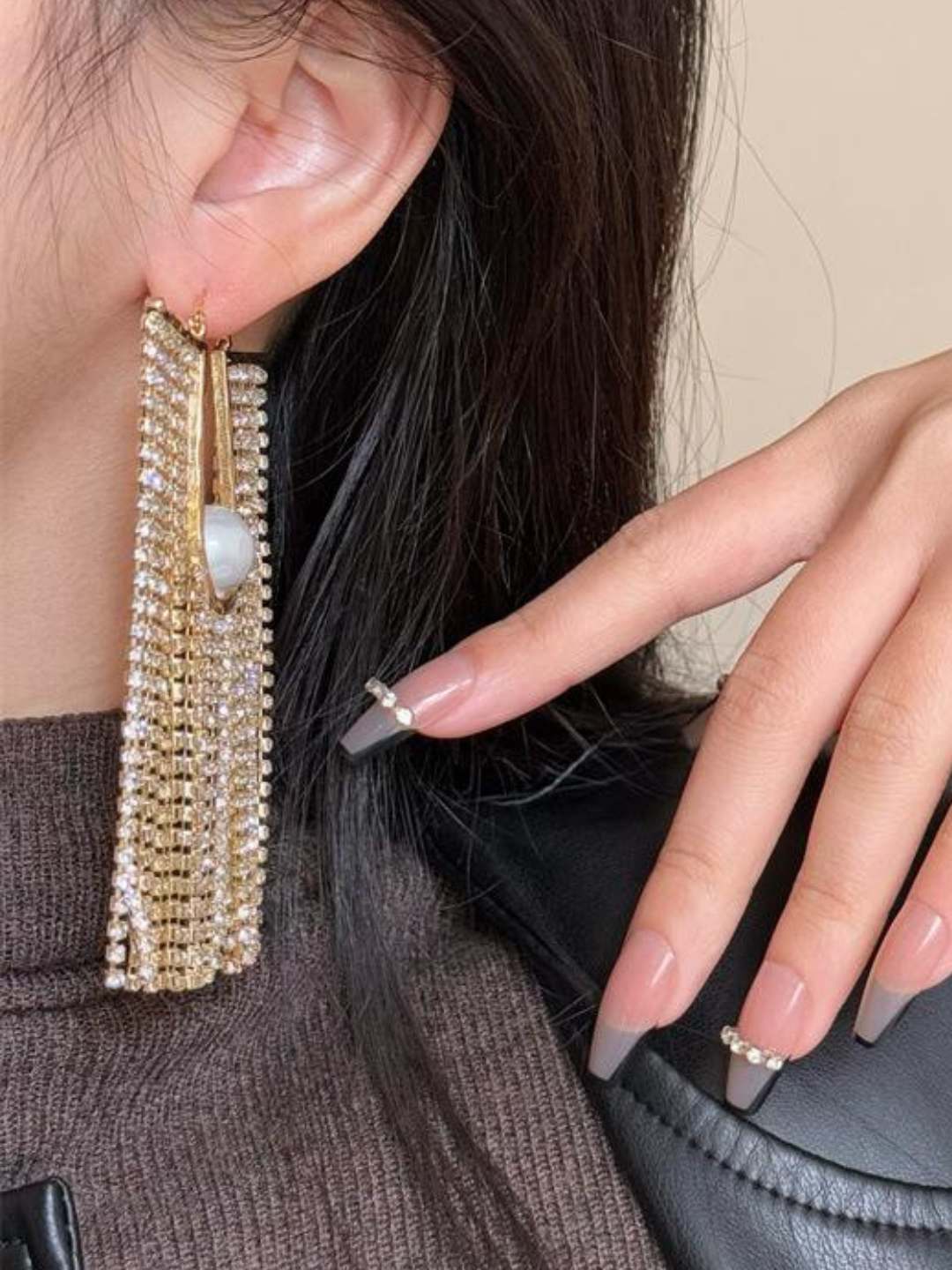 Ishhaara Contemporary Rhinestone Long Earrings